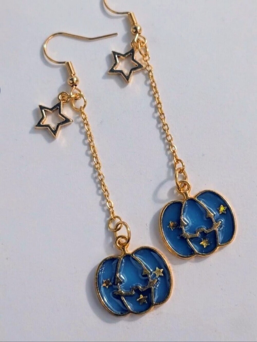 Handmade Halloween Blue Star Pumpkin Earrings